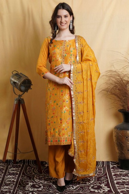 Silk Palazzo Suit with Weaving