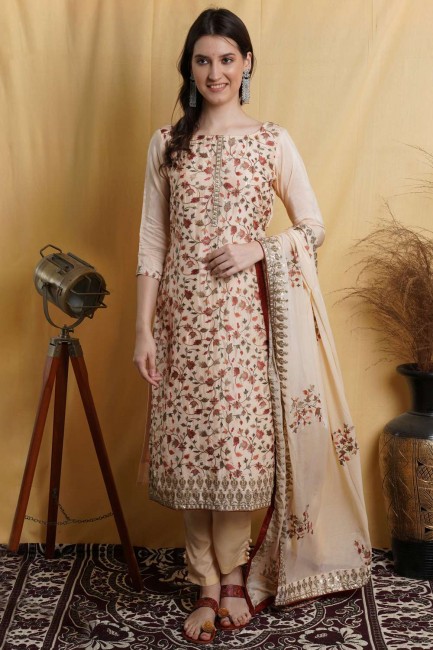 Embroidered Silk Palazzo Suit in Peach
