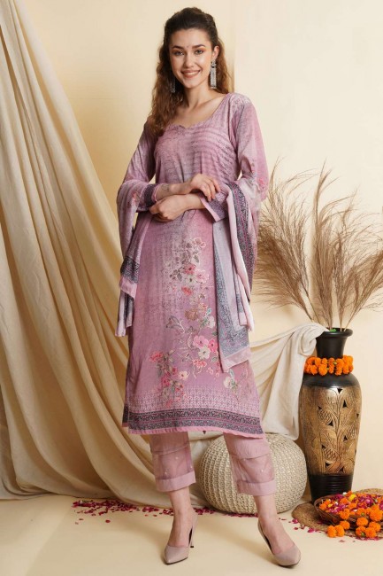Crepe Palazzo Suit with Digital print in Pink