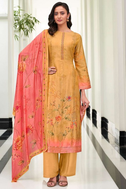 Palazzo Suit in Yellow Muslin with Digital print