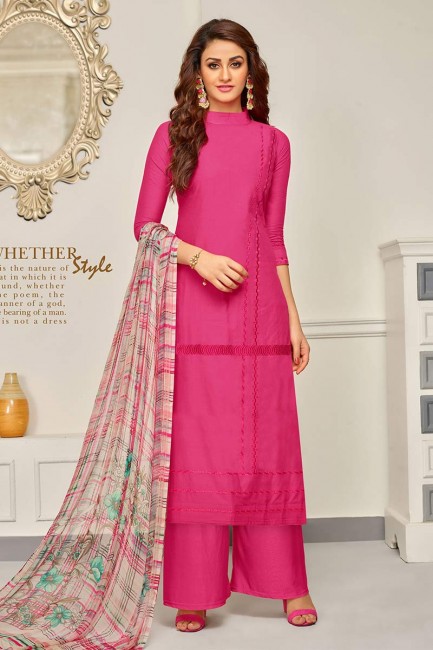 Pink Camric Cotton Palazzo Suit