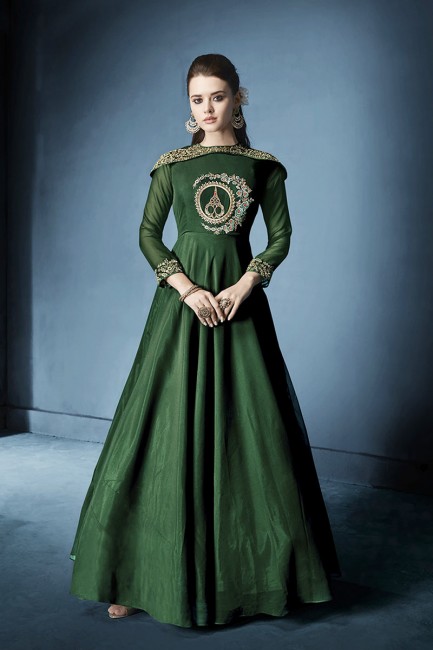 Pakistani Green Soft Tapeta Silk Palazzo Suit