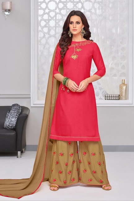 Delicate Red Rayon Cotton Palazzo Suit