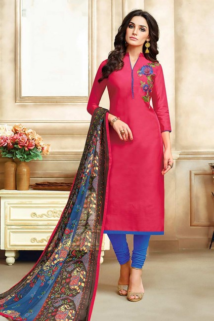 Charming Pink Chanderi Cotton Churidar Suit