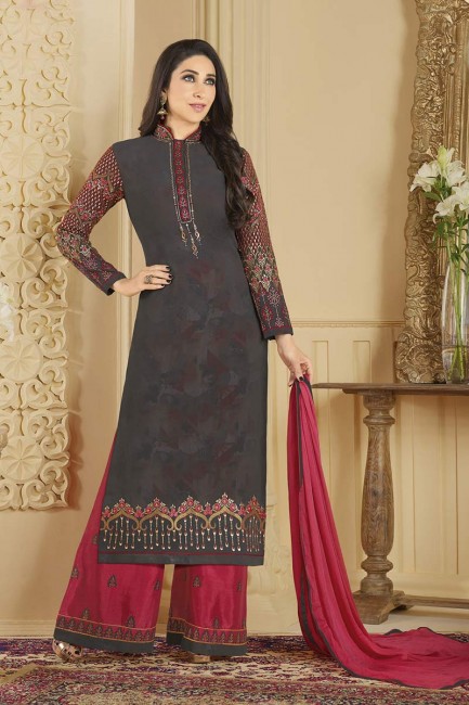 Dazzling Grey Foux Georgette Palazzo Suit