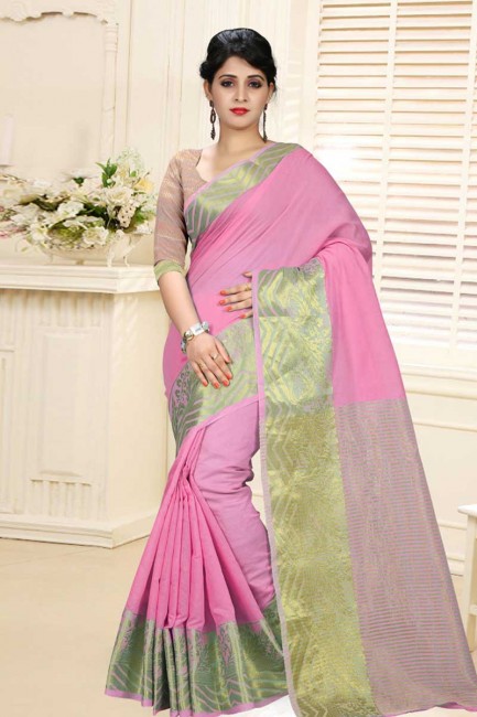 Gorgeous Pink Cotton Silk Saree