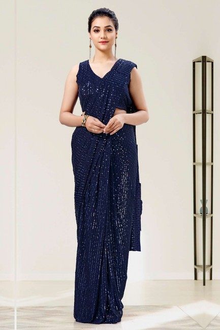 Blue Saree in Shimmer with Embroidered