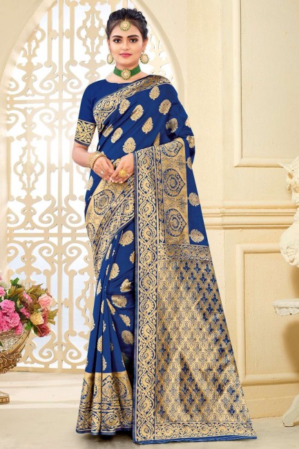 karva chauth Blue Banarasi Saree in Weaving Banarasi silk