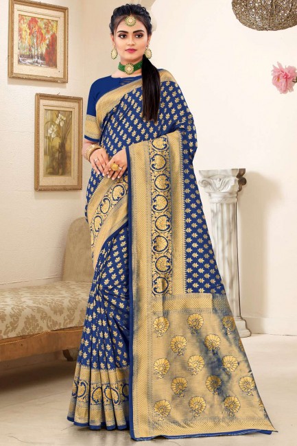 Blue Banarasi Karva Chauth Saree with Weaving Banarasi silk