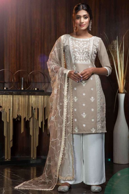 Snazzy Beige Georgette Palazzo Suit