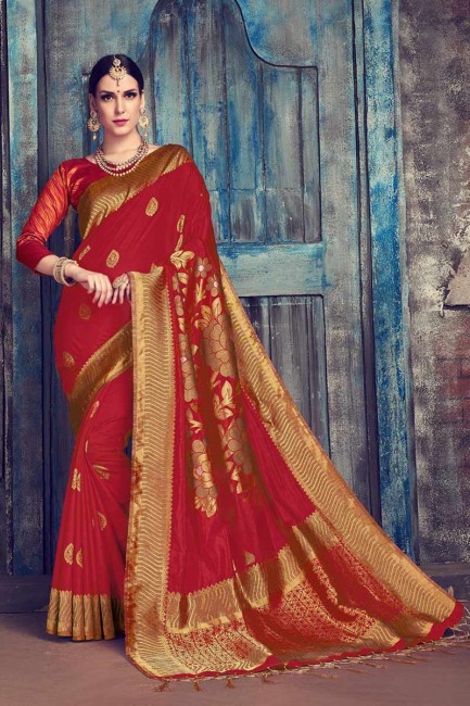 Designer Red Nylon Silk saree