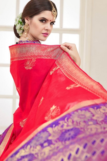 Lovely Red Nylon Silk saree