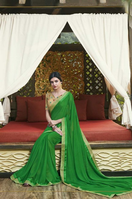 Attractive Green Chiffon Brasso saree