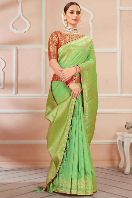 Banarasi silk Banarasi Saree with Weaving in Light green