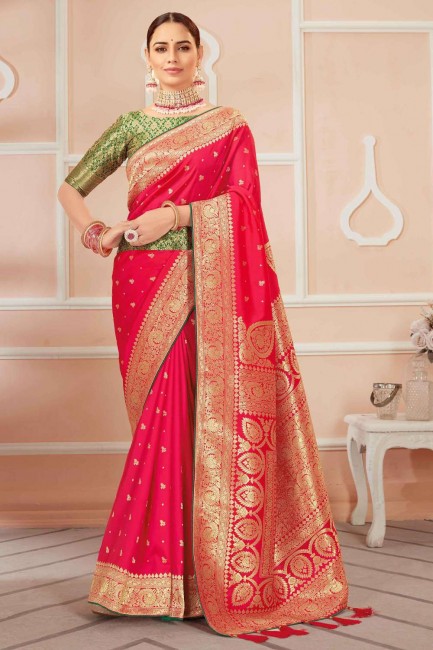 Weaving Banarasi silk Banarasi Saree in Pink with Blouse