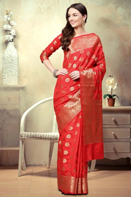Charming Red Silk Blend saree