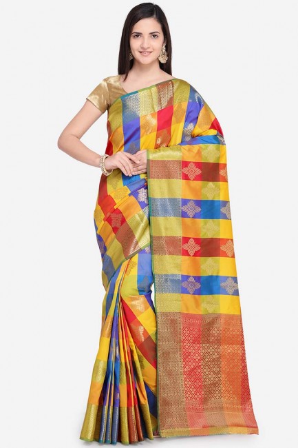 Enticing Multi Color Silk Blend saree