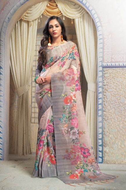 Ravishing Multi Color Pure Linen saree