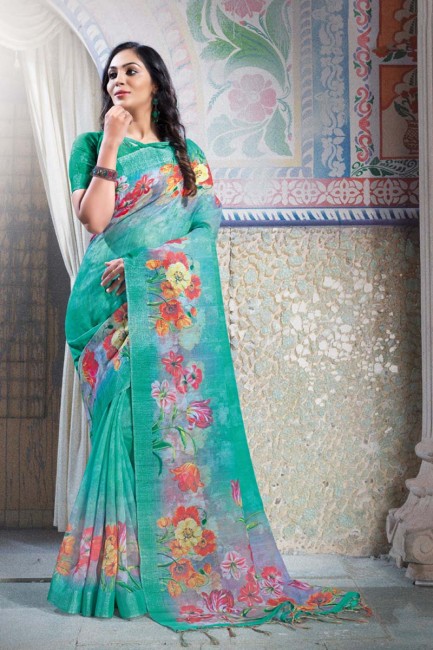 Fashionable Multi Color Pure Linen saree