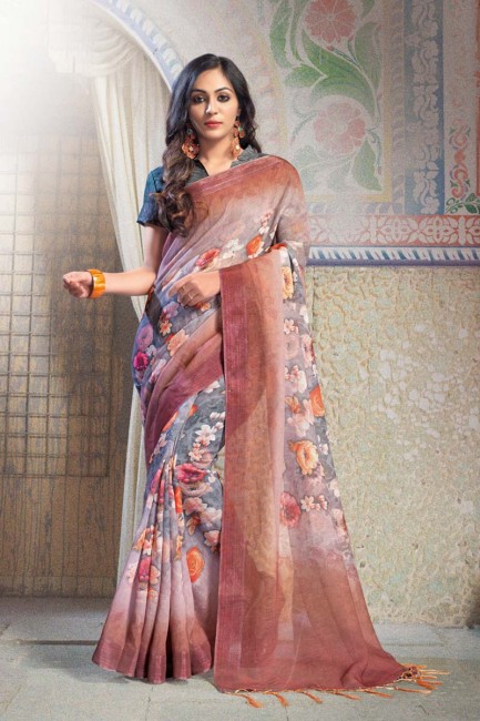 Modish Multi Color Pure Linen saree