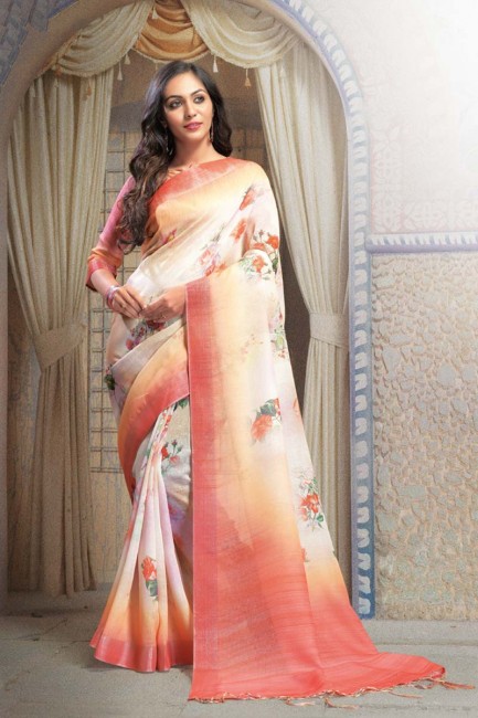 Attractive Multi Color Pure Linen saree
