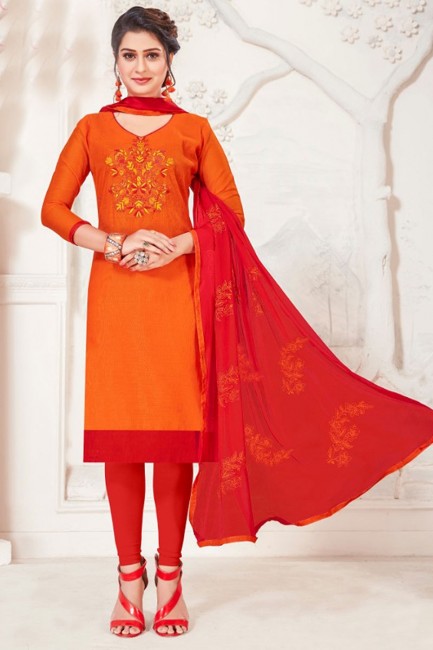 Orange Modal Silk Churidar Suit