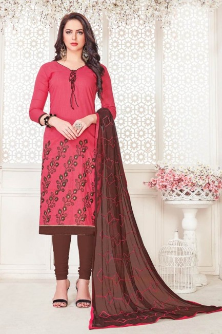 Stylish Rose Red South Cottan Churidar Suit