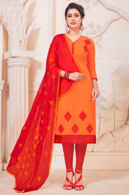 Indian Ethnic Orange South Cottan Churidar Suit