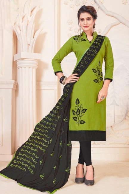 Lovely Mehendi Green South Cottan Churidar Suit