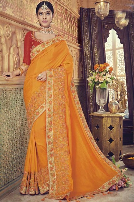 Dashing Orange Silk saree