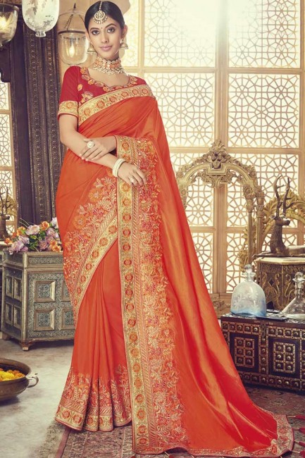 Modish Orange Silk saree