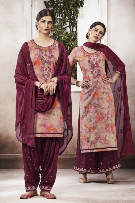 Glorious Multi Color Cotton Slub Print with Work Patiala Suit