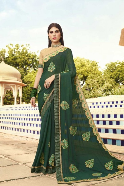 Admirable Forest Green Georgette saree