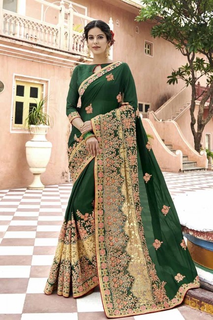 Classy Forest Green Georgette saree
