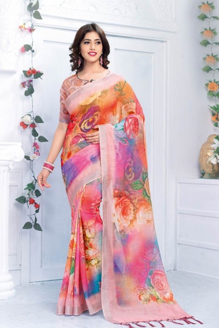 Beautiful Multi Pure Linen saree