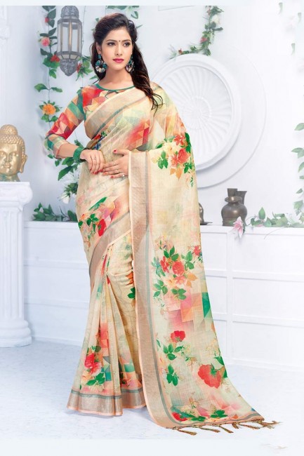 Designer Multi Pure Linen saree