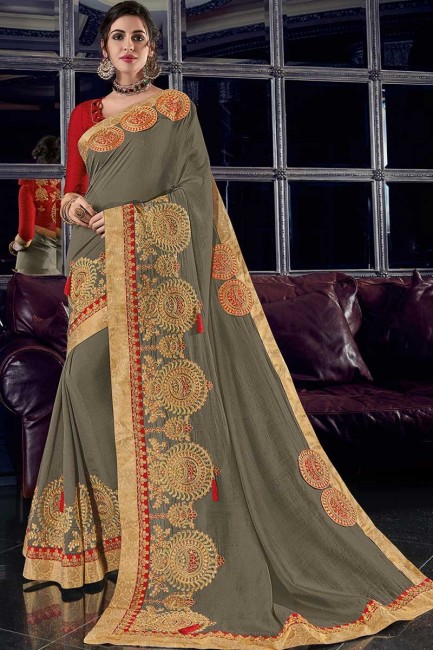 grey silk fabrics saree