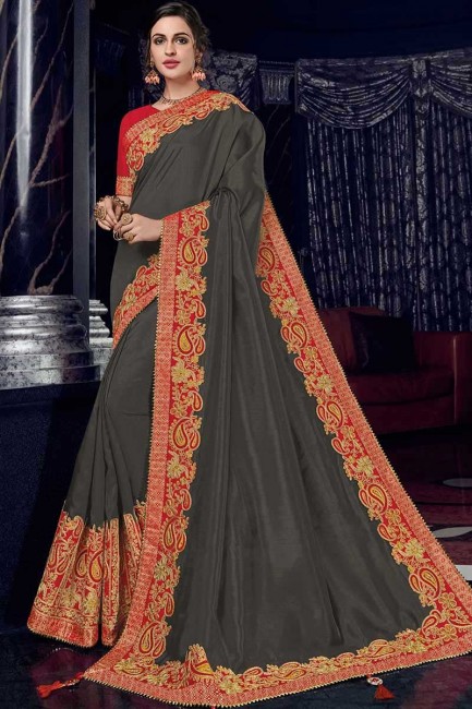 brown silk fabrics saree