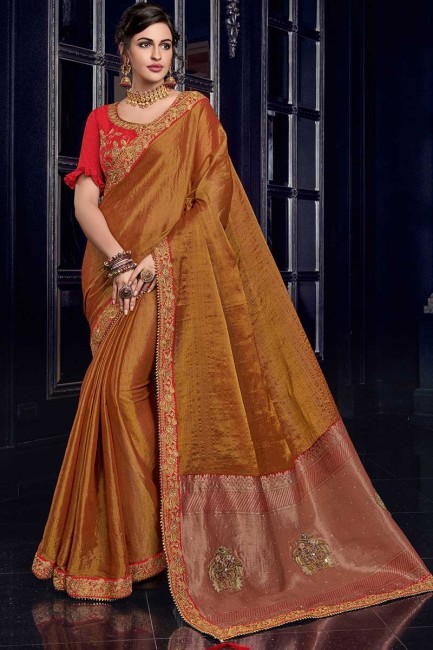 orange silk fabrics saree