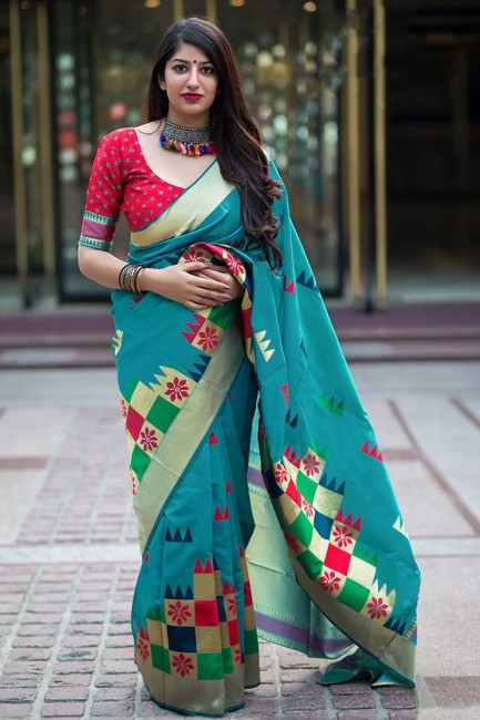 Skyblue Banarasi Silk saree