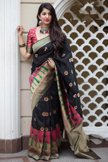 Fashionable Black Banarasi Silk saree