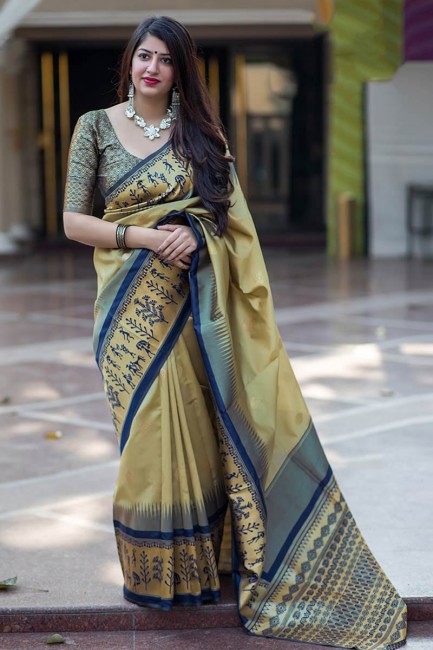 Mehendi Banarasi Silk saree