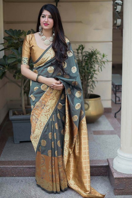 New Grey Banarasi Silk saree