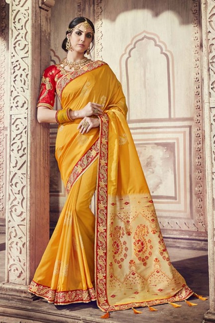Dashing Yellow Heavy Banarasi Silk saree
