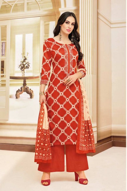 Appealing Red Heavy Chanderi Palazzo Suit