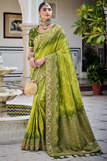 Banarasi silk Lime green Banarasi Saree in Weaving