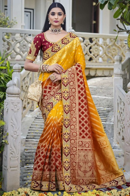 Weaving Banarasi Saree in Mustard  Banarasi silk