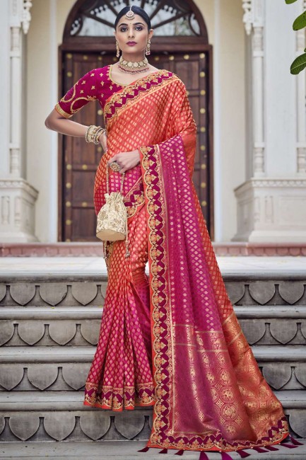 Banarasi silk Orange Banarasi Saree with Weaving
