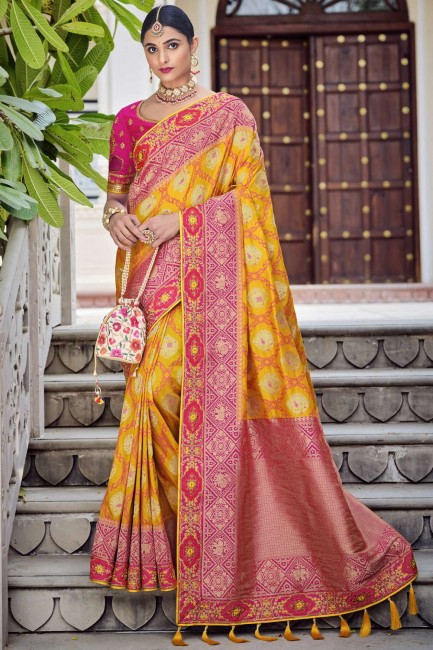 Banarasi silk Weaving Banarasi Saree in Yellow