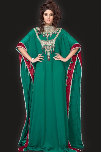 Red,green Chiffon,satin and velvet Abaya Kaftan